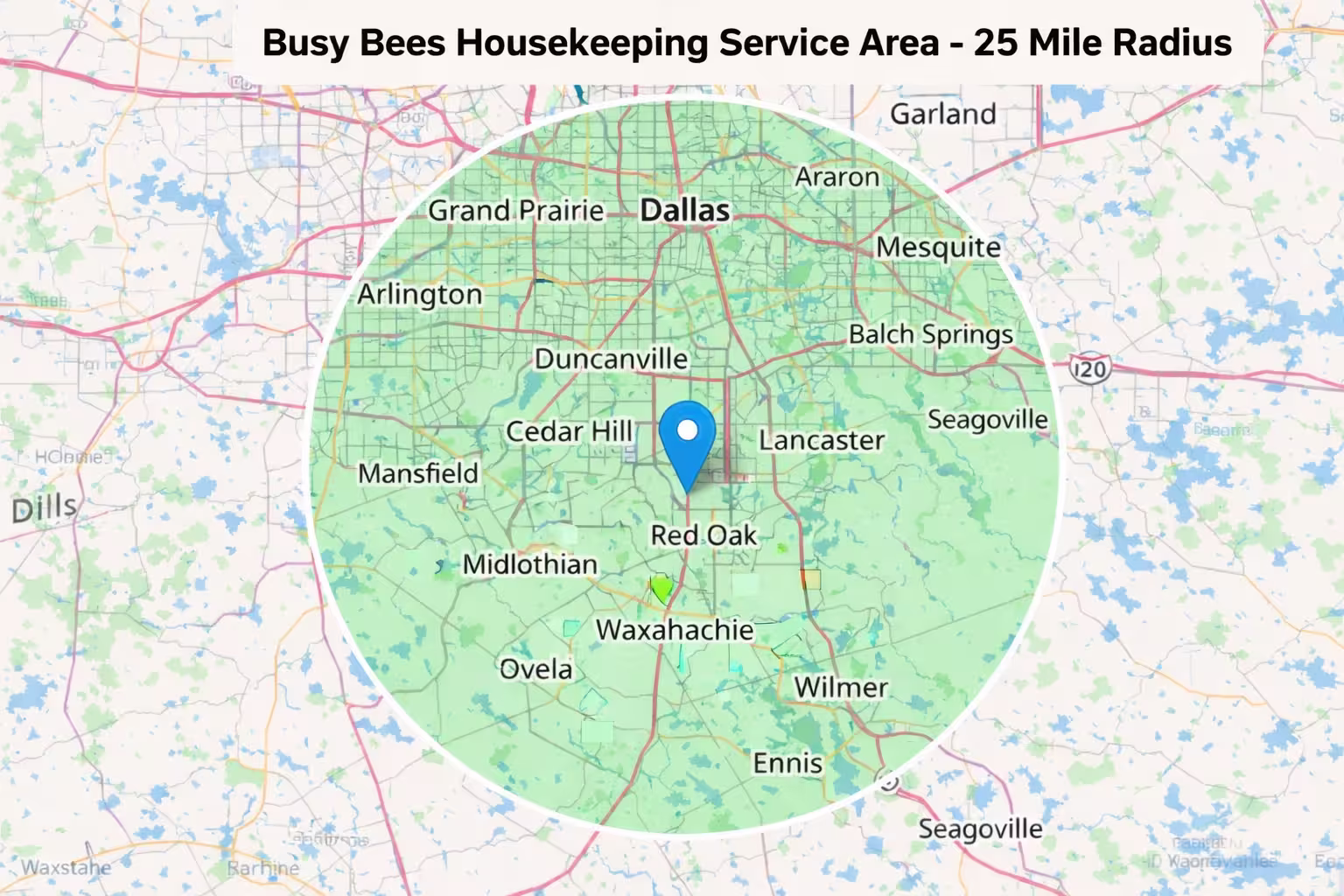 Busy Bees Housekeeping 25 mile service area around Glenn Heights TX